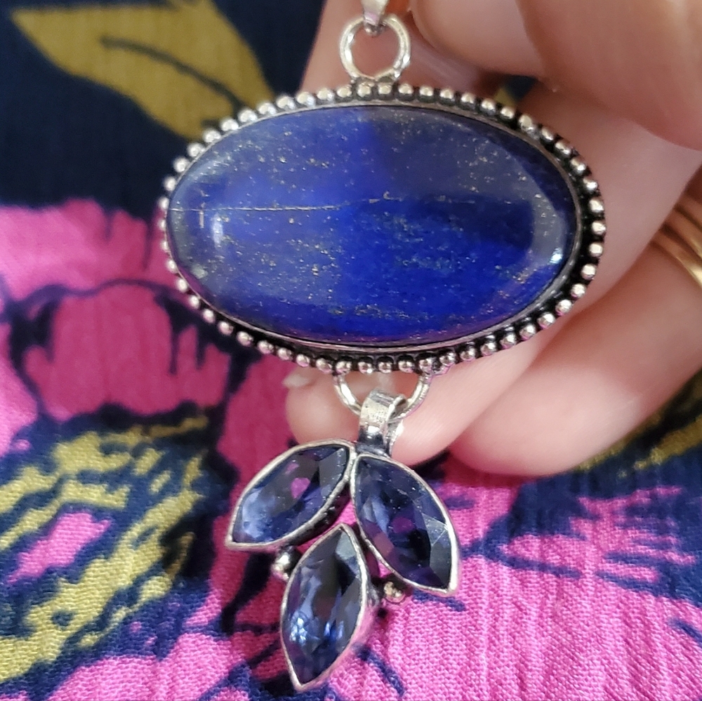 Silver Pendant With Lapis And Topaz